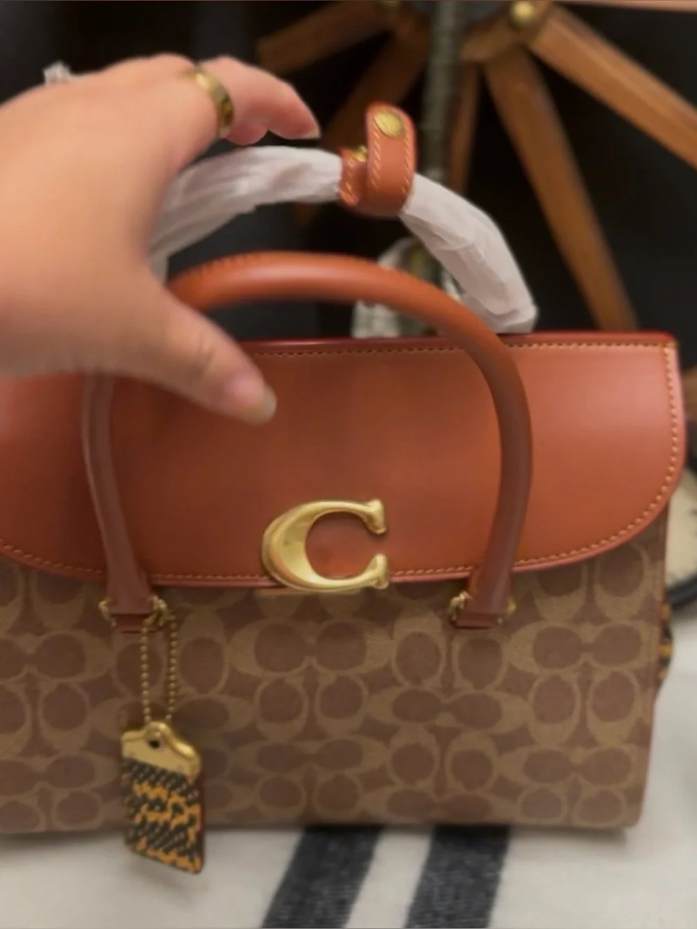 Coach Brown Signature Canvas Satchel with brown Leather Flap